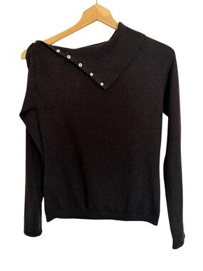 Votre Nom Y2K Black Silk Blend Snap Turtle Neck Sweater Top size M